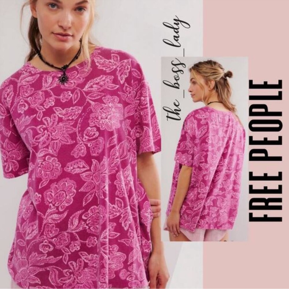 Free People Fuchsia Floral Short Sleeve Top‎